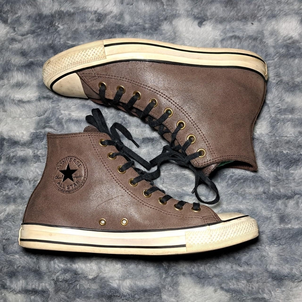 Converse Brown Leather High Top Lace Up Sneakers Shoes Chuck Taylor